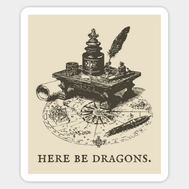 Here Be Dragons Vintage Cartographer's Desk Magnet by TuncGK