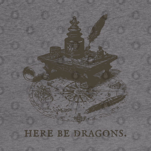 Here Be Dragons Vintage Cartographer's Desk by TuncGK