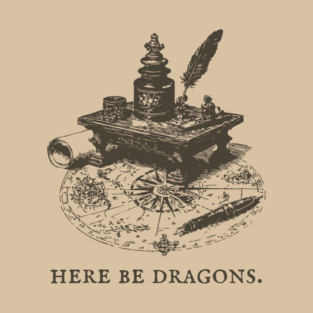 Here Be Dragons Vintage Cartographer's Desk T-Shirt