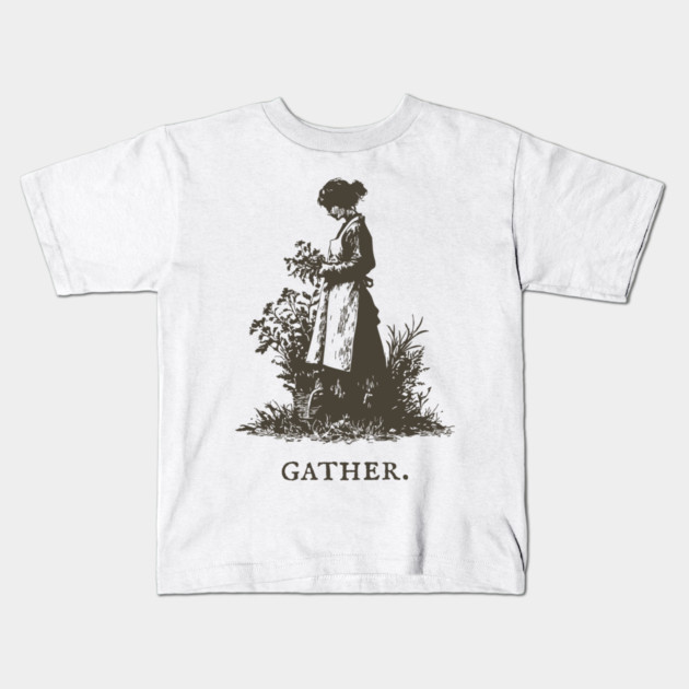 Gather Flowers in an Apron Vintage Illustration Kids T-Shirt by TuncGK