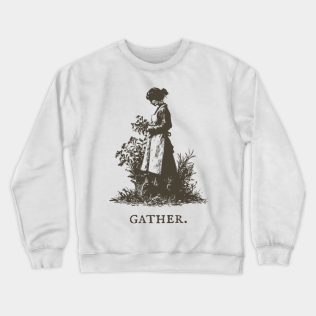 Gather Flowers in an Apron Vintage Illustration Crewneck Sweatshirt by TuncGK