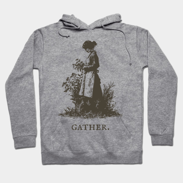 Gather Flowers in an Apron Vintage Illustration Hoodie by TuncGK