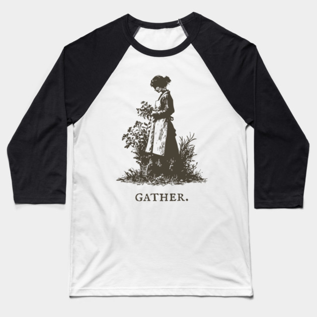 Gather Flowers in an Apron Vintage Illustration Baseball T-Shirt by TuncGK