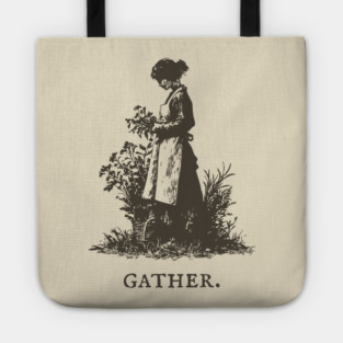 Gather Flowers in an Apron Vintage Illustration Tote