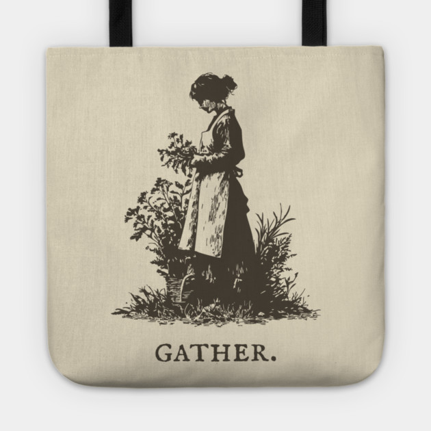 Gather Flowers in an Apron Vintage Illustration Tote by TuncGK