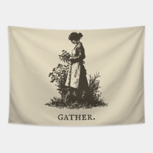 Gather Flowers in an Apron Vintage Illustration Tapestry