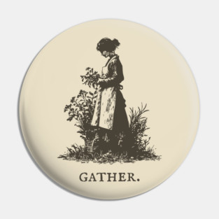 Gather Flowers in an Apron Vintage Illustration Pin
