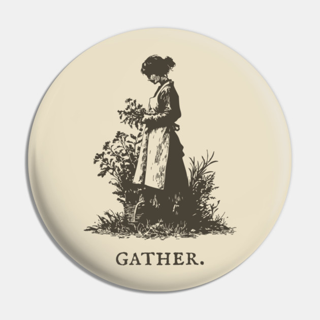 Gather Flowers in an Apron Vintage Illustration Pin by TuncGK
