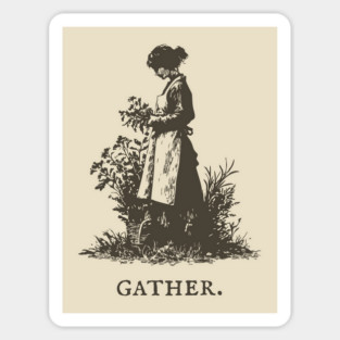 Gather Flowers in an Apron Vintage Illustration Sticker