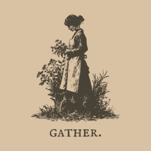 Gather Flowers in an Apron Vintage Illustration T-Shirt