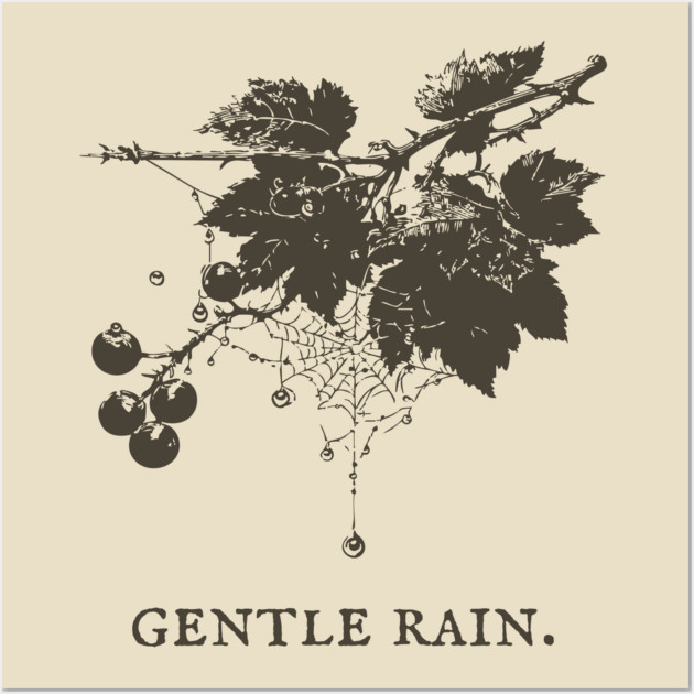 Gentle Rain on Berries and Spiderweb Illustration Wall Art by TuncGK