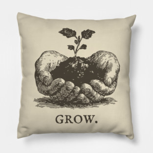 Grow Seedling in Hands Illustration Pillow