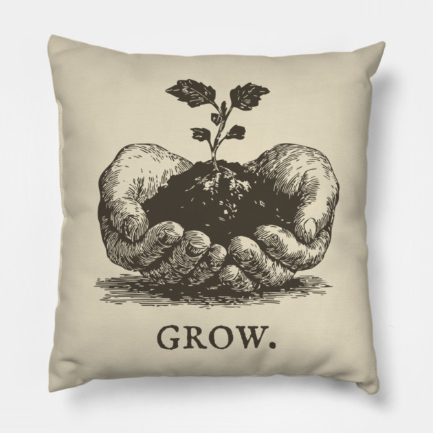 Grow Seedling in Hands Illustration Pillow by TuncGK