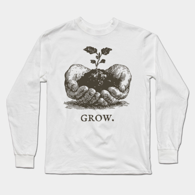 Grow Seedling in Hands Illustration Long Sleeve T-Shirt by TuncGK