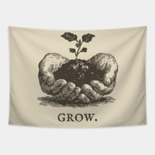Grow Seedling in Hands Illustration Tapestry