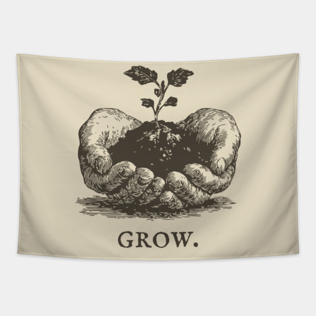 Grow Seedling in Hands Illustration Tapestry by TuncGK