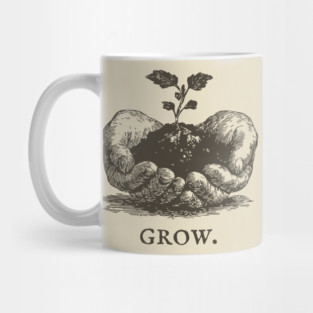 Grow Seedling in Hands Illustration Mug