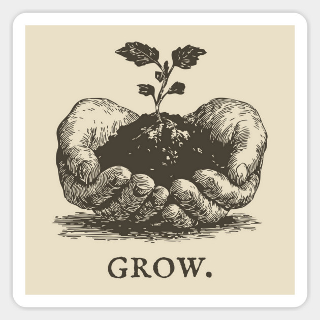 Grow Seedling in Hands Illustration Magnet by TuncGK