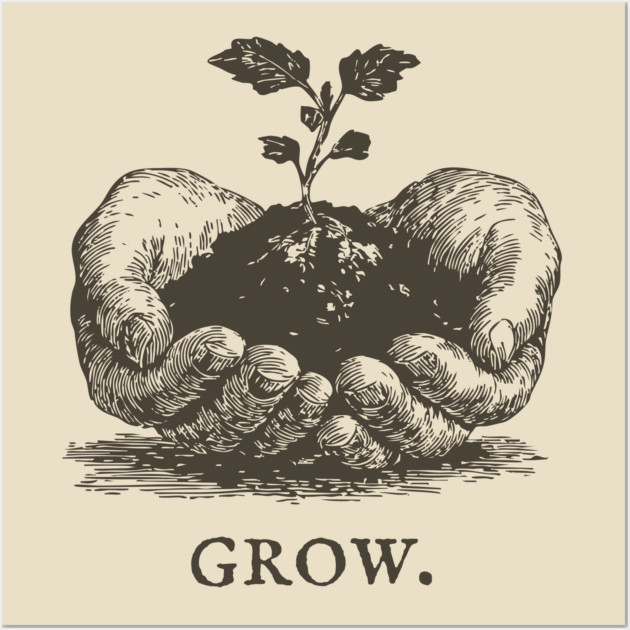 Grow Seedling in Hands Illustration Wall Art by TuncGK