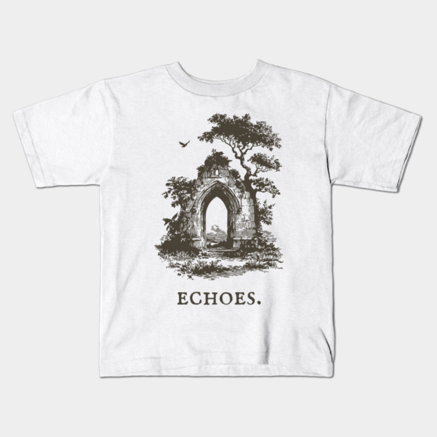 Overgrown Abbey Ruins Vintage Illustration Kids T-Shirt by TuncGK