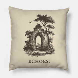 Overgrown Abbey Ruins Vintage Illustration Pillow