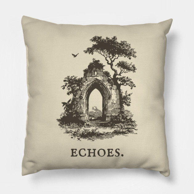 Overgrown Abbey Ruins Vintage Illustration Pillow by TuncGK