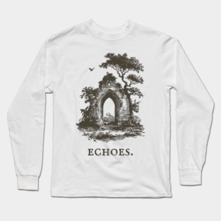 Overgrown Abbey Ruins Vintage Illustration Long Sleeve T-Shirt