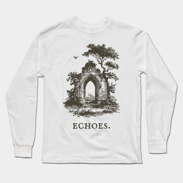 Overgrown Abbey Ruins Vintage Illustration Long Sleeve T-Shirt by TuncGK