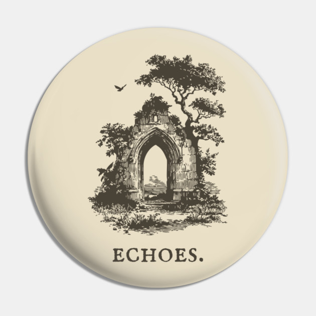 Overgrown Abbey Ruins Vintage Illustration Pin by TuncGK