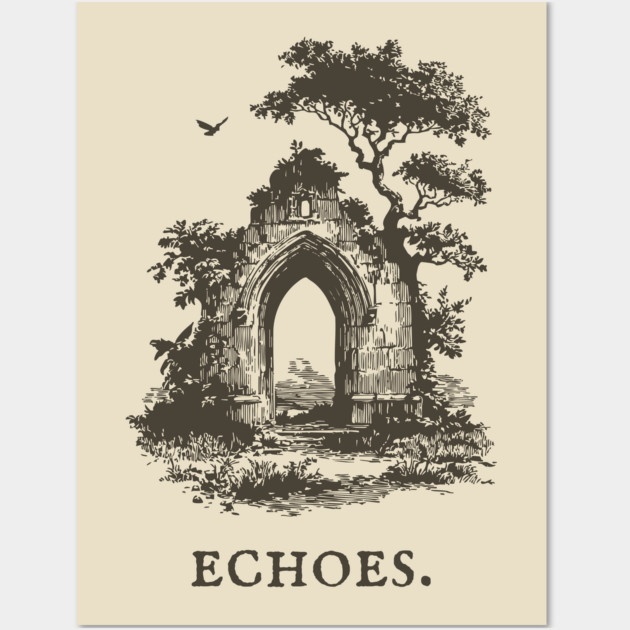 Overgrown Abbey Ruins Vintage Illustration Wall Art by TuncGK