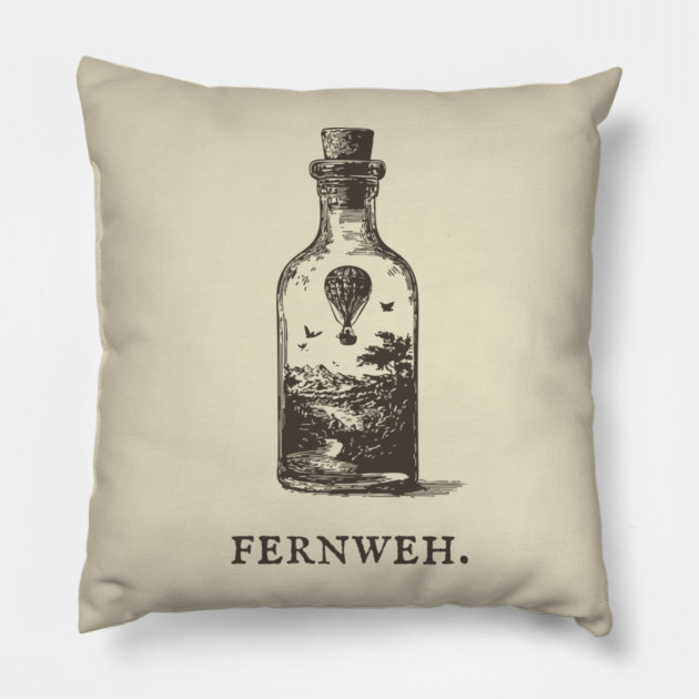 Fernweh Hot Air Balloon in a Bottle Illustration Pillow by TuncGK