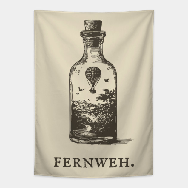 Fernweh Hot Air Balloon in a Bottle Illustration Tapestry by TuncGK