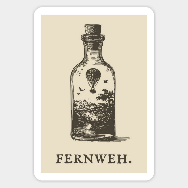 Fernweh Hot Air Balloon in a Bottle Illustration Magnet by TuncGK