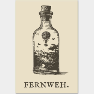 Fernweh Hot Air Balloon in a Bottle Illustration Posters and Art