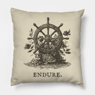 Endure Overgrown Ship's Wheel Illustration Pillow