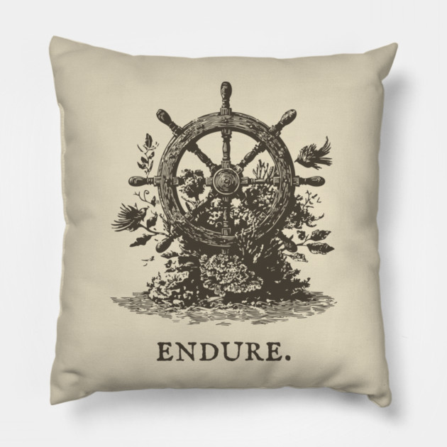 Endure Overgrown Ship's Wheel Illustration Pillow by TuncGK
