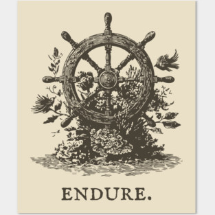 Endure Overgrown Ship's Wheel Illustration Posters and Art