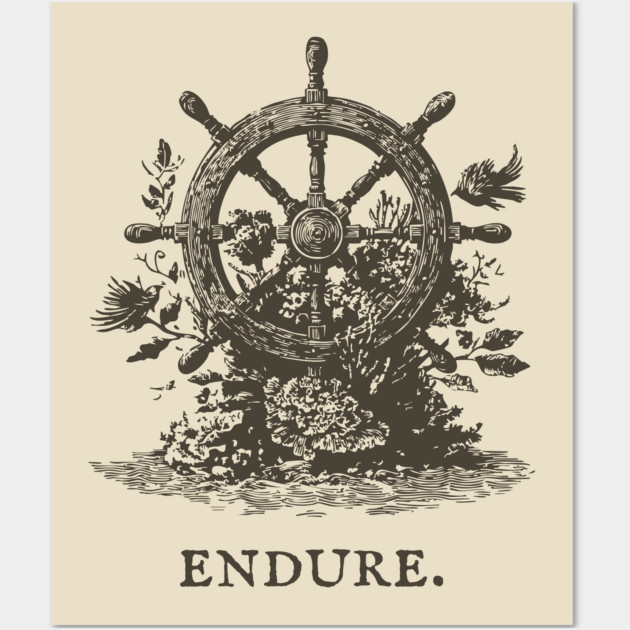 Endure Overgrown Ship's Wheel Illustration Wall Art by TuncGK