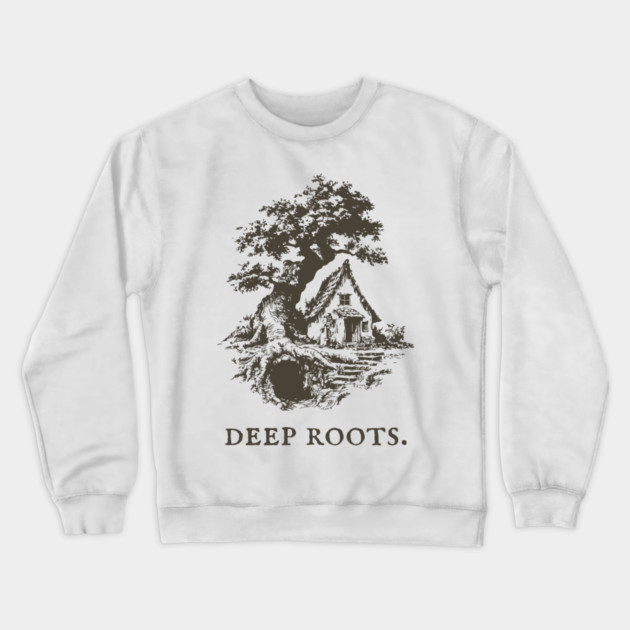 Deep Roots Tree House Fantasy Illustration Crewneck Sweatshirt by TuncGK