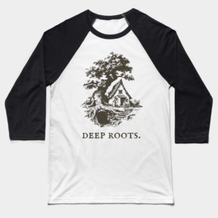 Deep Roots Tree House Fantasy Illustration Baseball T-Shirt