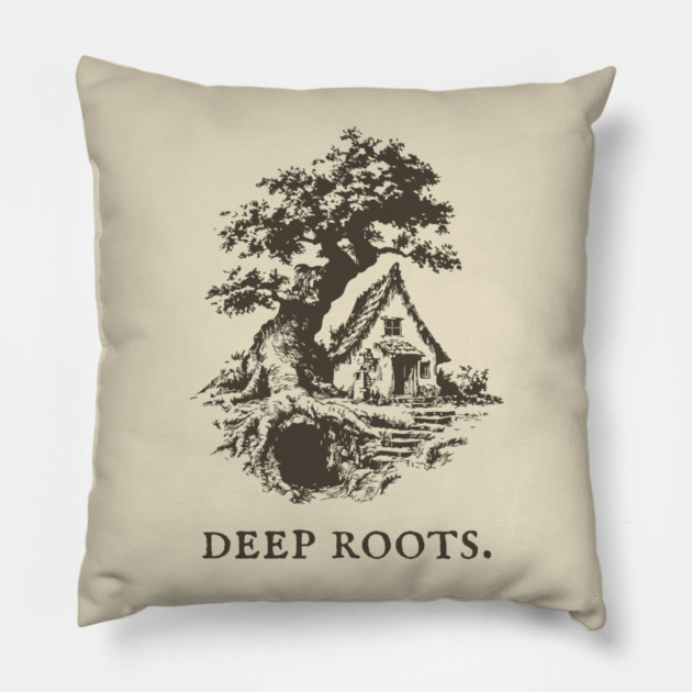 Deep Roots Tree House Fantasy Illustration Pillow by TuncGK
