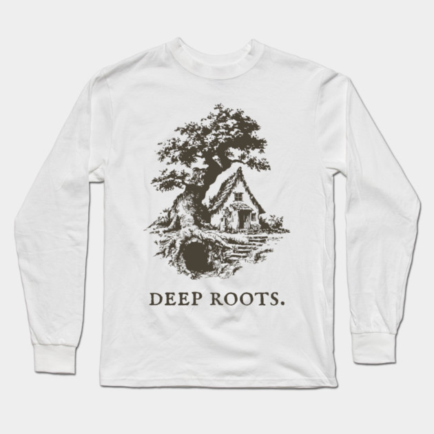 Deep Roots Tree House Fantasy Illustration Long Sleeve T-Shirt by TuncGK