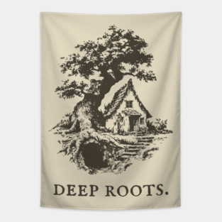 Deep Roots Tree House Fantasy Illustration Tapestry