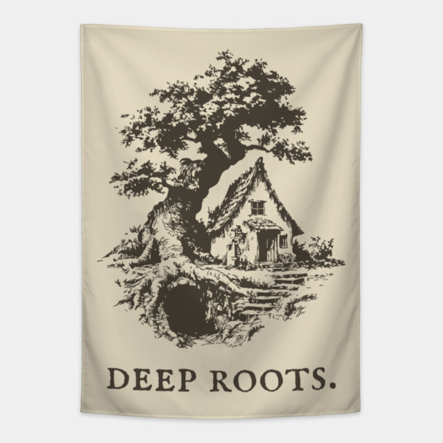 Deep Roots Tree House Fantasy Illustration Tapestry by TuncGK