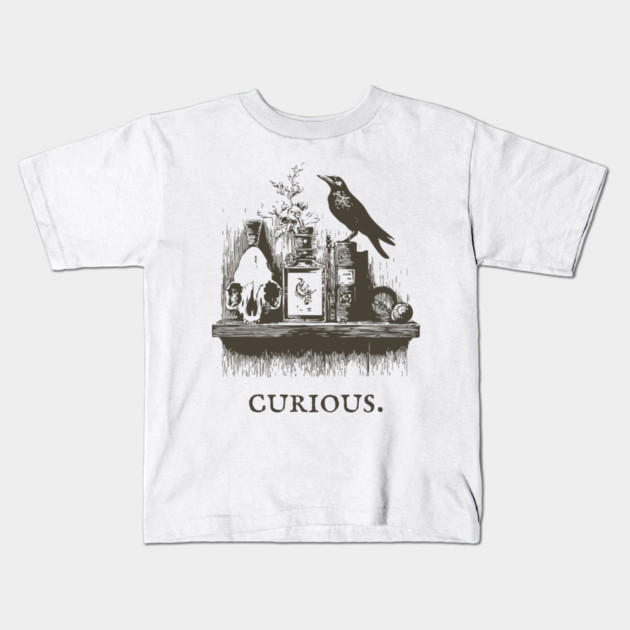Curious Crow and Cabinet of Curiosities Illustration Kids T-Shirt by TuncGK
