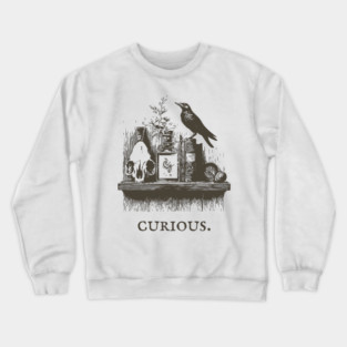 Curious Crow and Cabinet of Curiosities Illustration Crewneck Sweatshirt