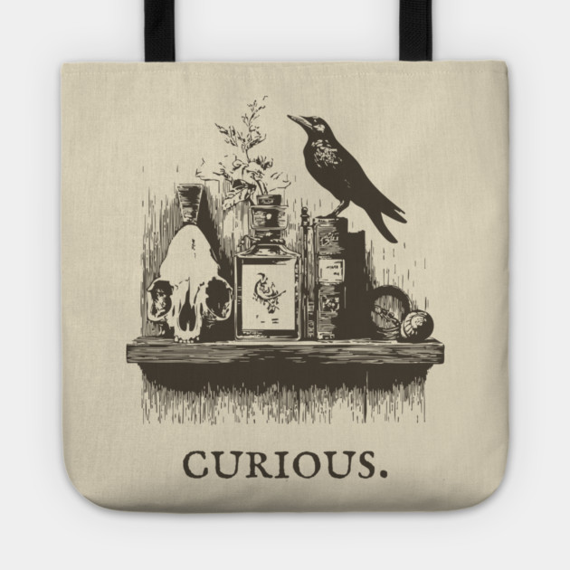 Curious Crow and Cabinet of Curiosities Illustration Tote by TuncGK