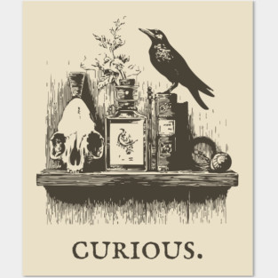 Curious Crow and Cabinet of Curiosities Illustration Posters and Art