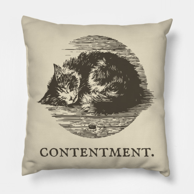 Contentment Sleeping Cat Illustration Pillow by TuncGK