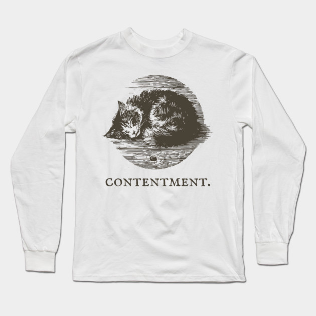 Contentment Sleeping Cat Illustration Long Sleeve T-Shirt by TuncGK